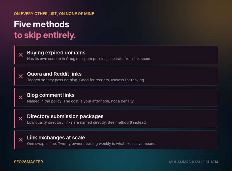 Five link building methods to skip, including expired domains and directory packages